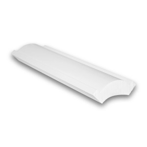 Musterstück einer weißen PROFHOME Eckleiste/Zierleiste, ca. 10 cm lang.