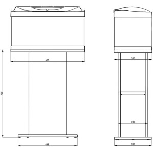 Skizze: Schwarzer Tetra Aquarienunterschrank Starter Line für 54/80 l Aquarien mit Maßangaben.