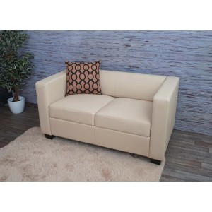 MCW 2er Sofa Lille in Creme Kunstleder mit Kissen im Lounge-Stil.