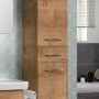 Fackelmann Bad-Hochschrank Milano in Asteiche, 166x31x32 cm, mit Schublade und chromfarbenen Griffen.