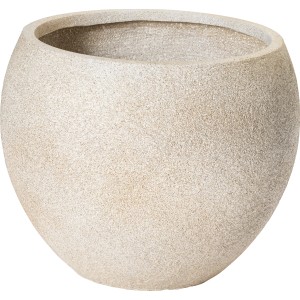 Beiger, runder Pflanztopf (29,5 cm) mit rauer Oberfläche für Innen- und Außenbereich.