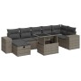 Graue 5-tlg. vidaXL Garten-Sofagarnitur aus Polyrattan mit Kissen und Tisch mit Glasplatte.