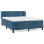 Boxspringbett dunkelblau (140x190 cm) mit Samtbezug, Matratze und Kopfteil.