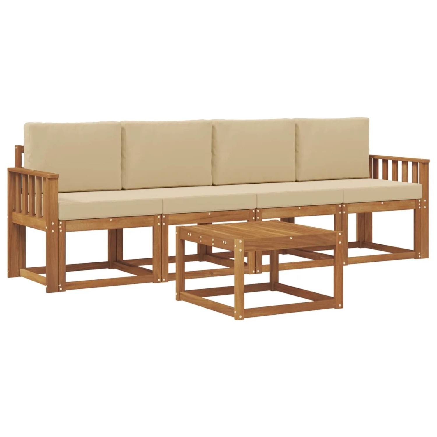vidaXL Outdoor-Sofagarnitur 5 Stk Natur und Beige Massivholz Akazie 3365971