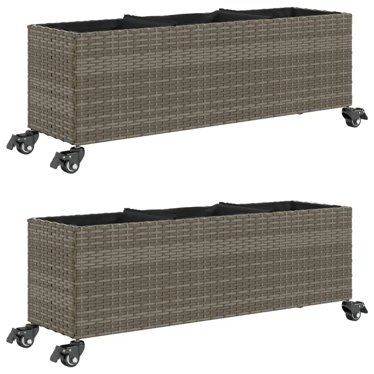 vidaXL Pflanzkübel mit Rollen 2 Stk Grau 107x32x38 cm Poly Rattan 3210527
