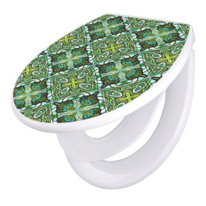 Banjado Familien WC-Sitz mit grünem Muster, Absenkautomatik und integriertem Kindersitz.