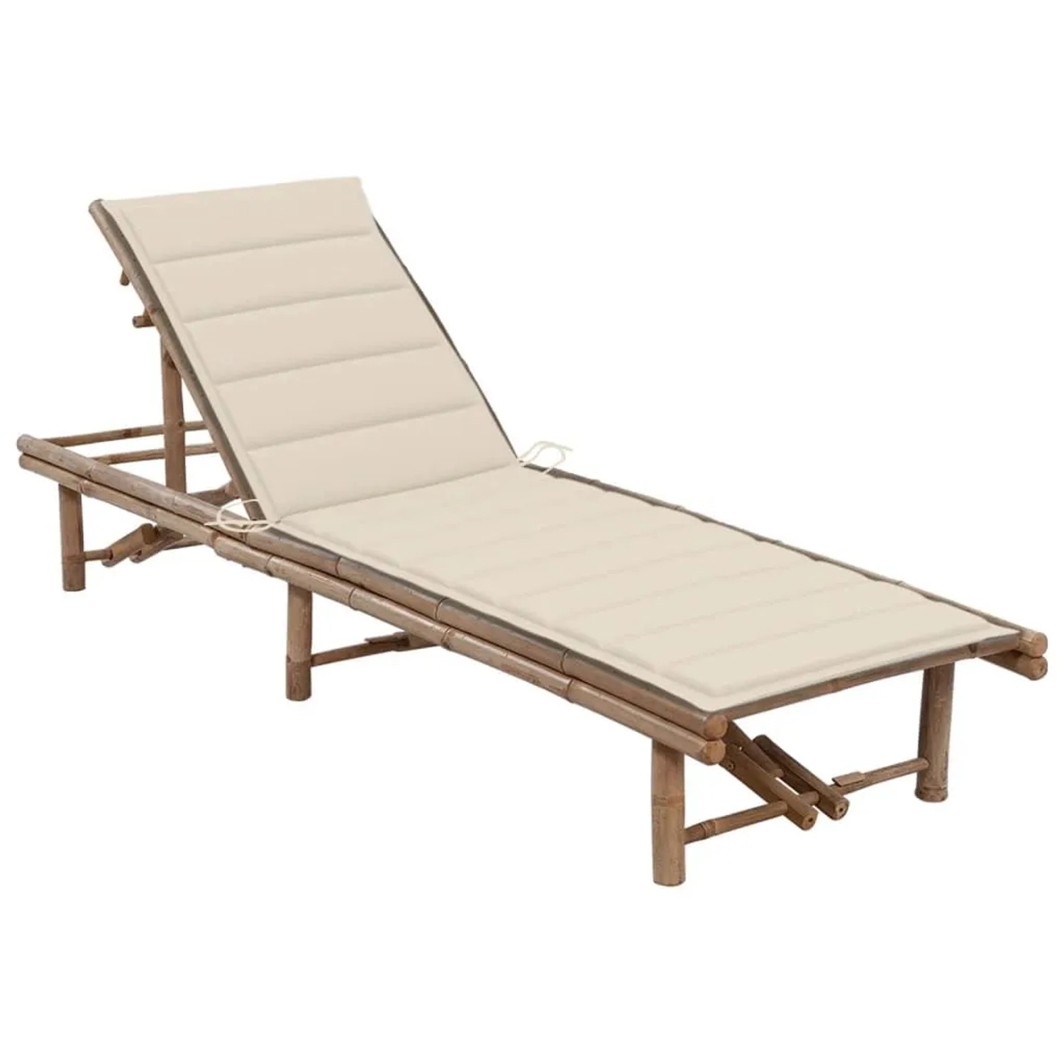Furnicato Garten-sonnenliege Aus Bambus Mit Cremeweißer Auflage 200x65x 30-87  Cm