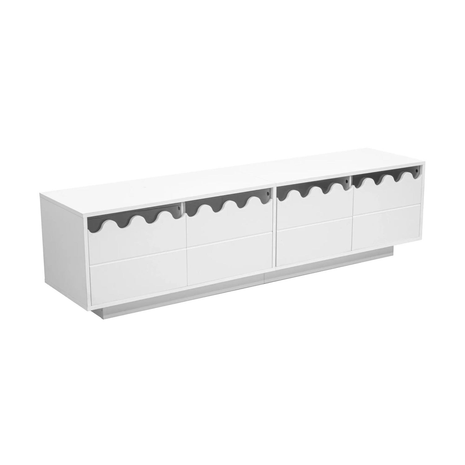okwish TV Schrank Wellen Design 4 Türen Stauraum Wohnzimmer Entertainment 170×40×45cm Weiß