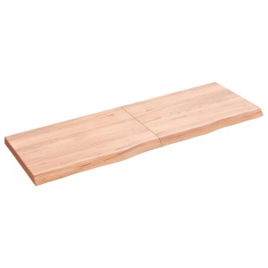 Hellbraune vidaXL Waschtischplatte aus Massivholz mit Naturkante, 120x40 cm.