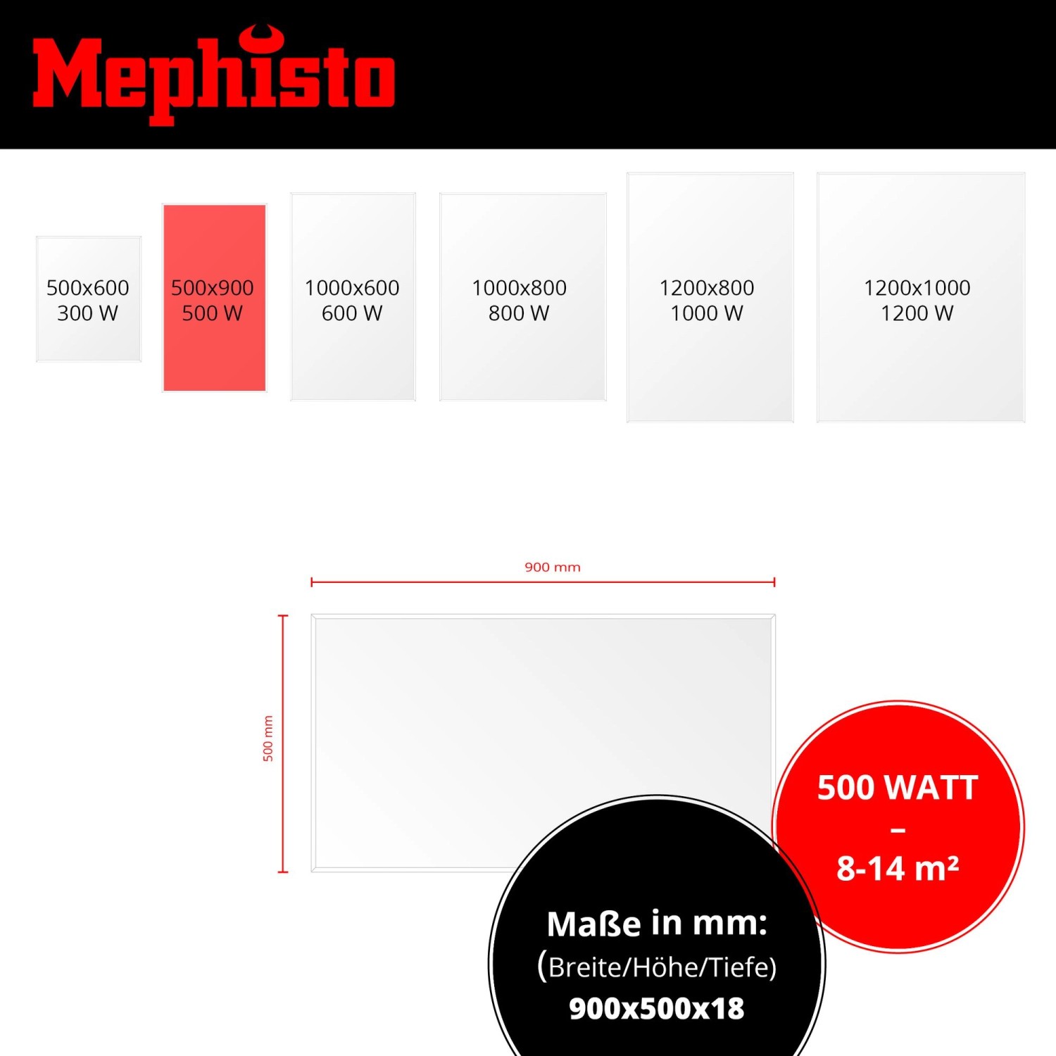 Mephisto Infrarotheizung, verschiedene Größen und Leistung, Wand-, Decken- oder Standheizung.