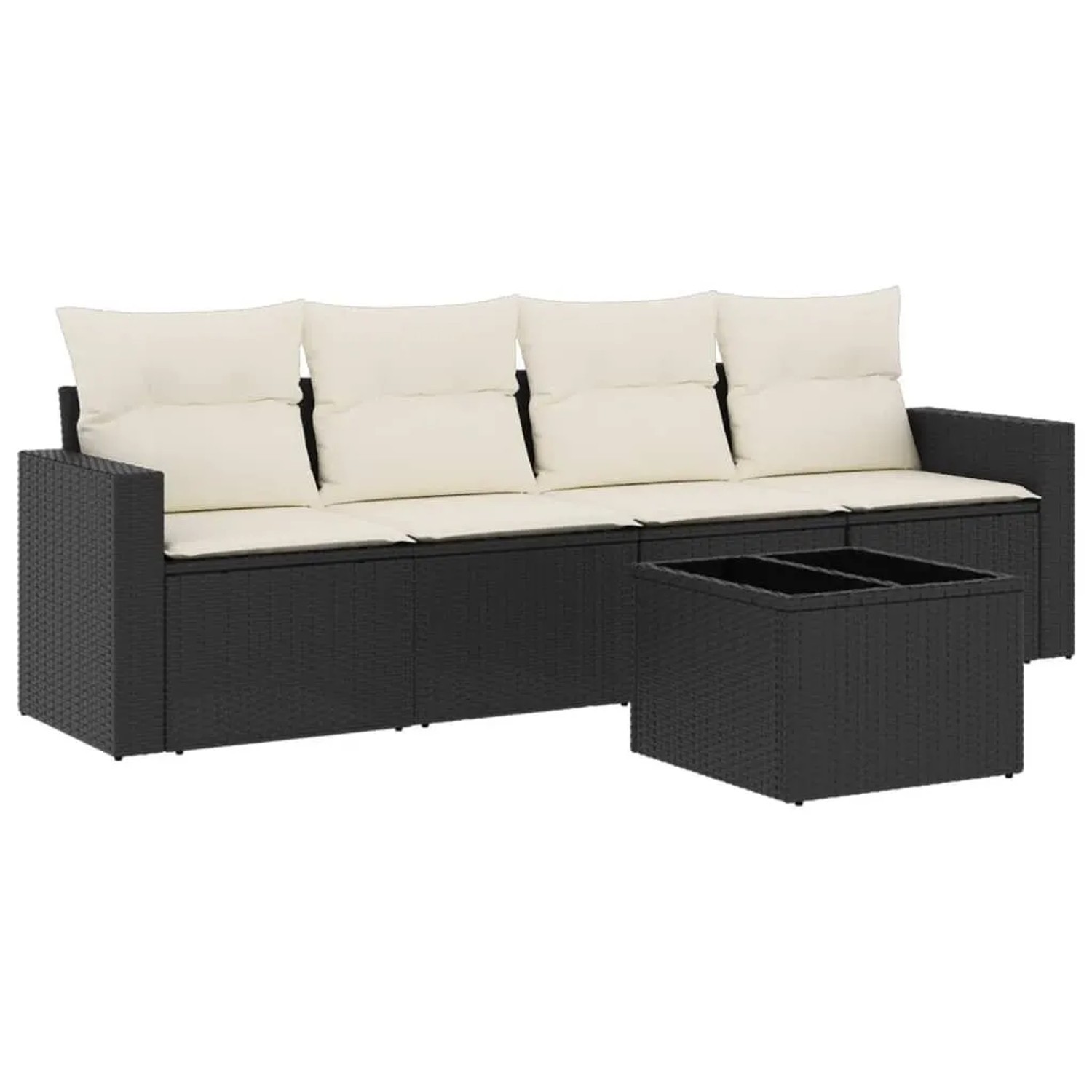 vidaXL 5-Tlg Garten-Sofagarnitur mit Kissen Schwarz Poly Rattan 3251023