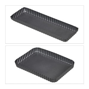 Relaxdays Tarteform 2er Set Carbonstahl Anthrazit Hebeboden Antihaftbeschichtet