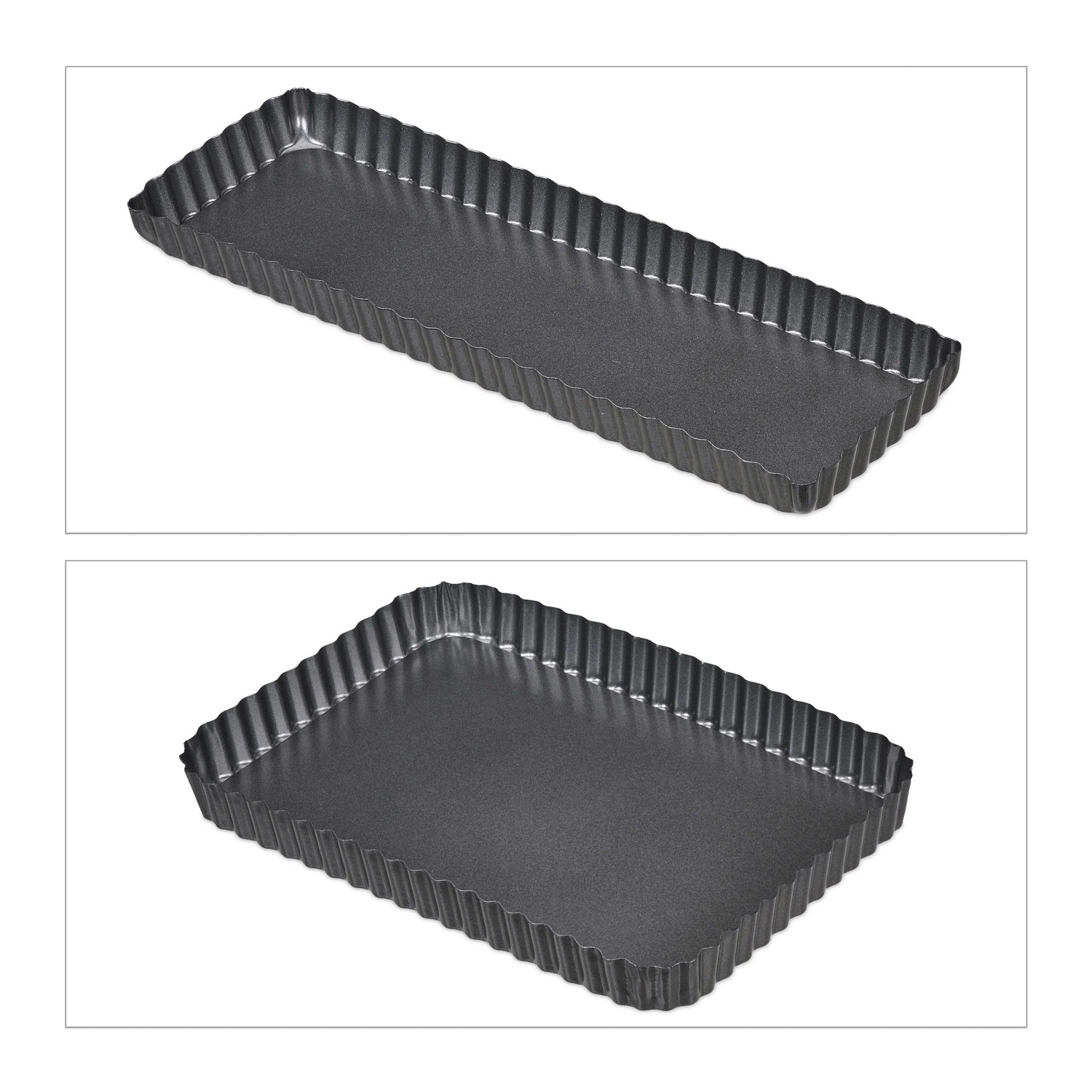 Relaxdays Tarteform 2er Set Carbonstahl Anthrazit Hebeboden Antihaftbeschichtet