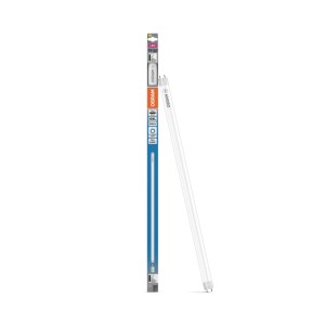 OSRAM LED Röhre T8 7,4W, 6500K Kaltweiß, mit G13 Sockel, neben blauer Verpackung. Für LED-Leuchtstofflampen.