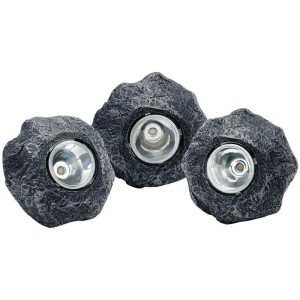 Neptun Teichbeleuchtung Set mit 3 LED-Leuchten im Felsdesign für Teich und Garten.