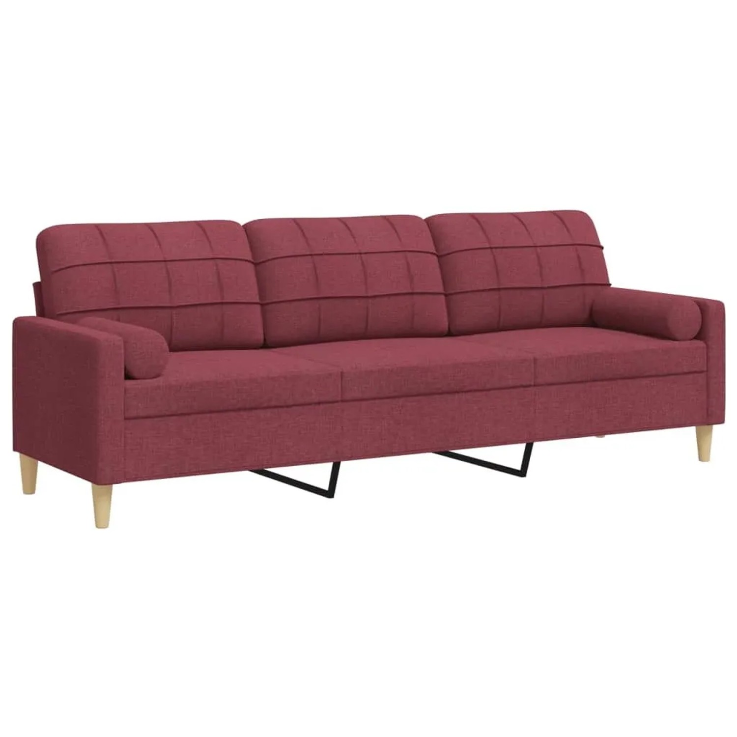 vidaXL Sofa 3-Sitzer mit Zierkissen Weinrot 210 cm Stoff 3278207
