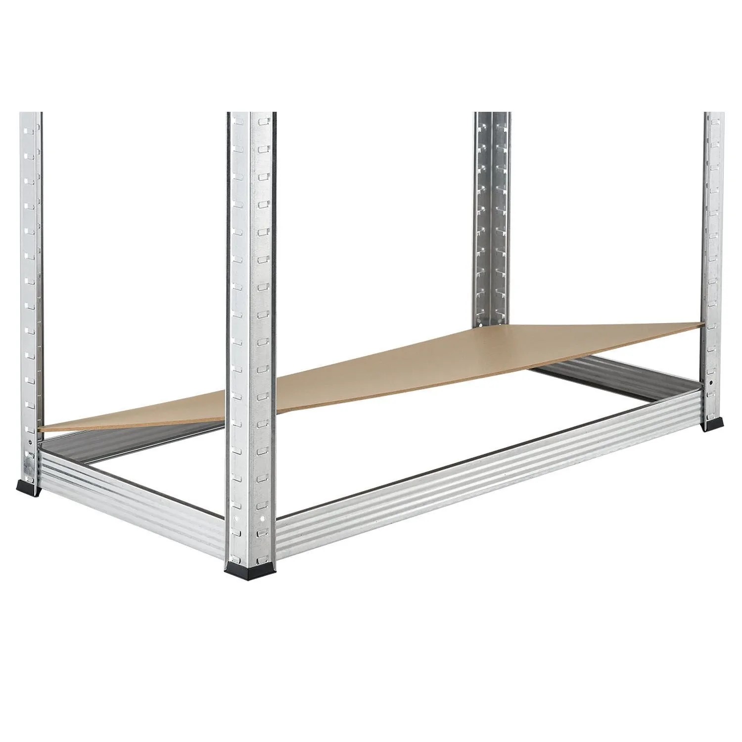 Detailaufnahme: Juskys Lagerregal Easy, 160x80x40 cm, mit verzinktem Metallrahmen und MDF-Holzboden.