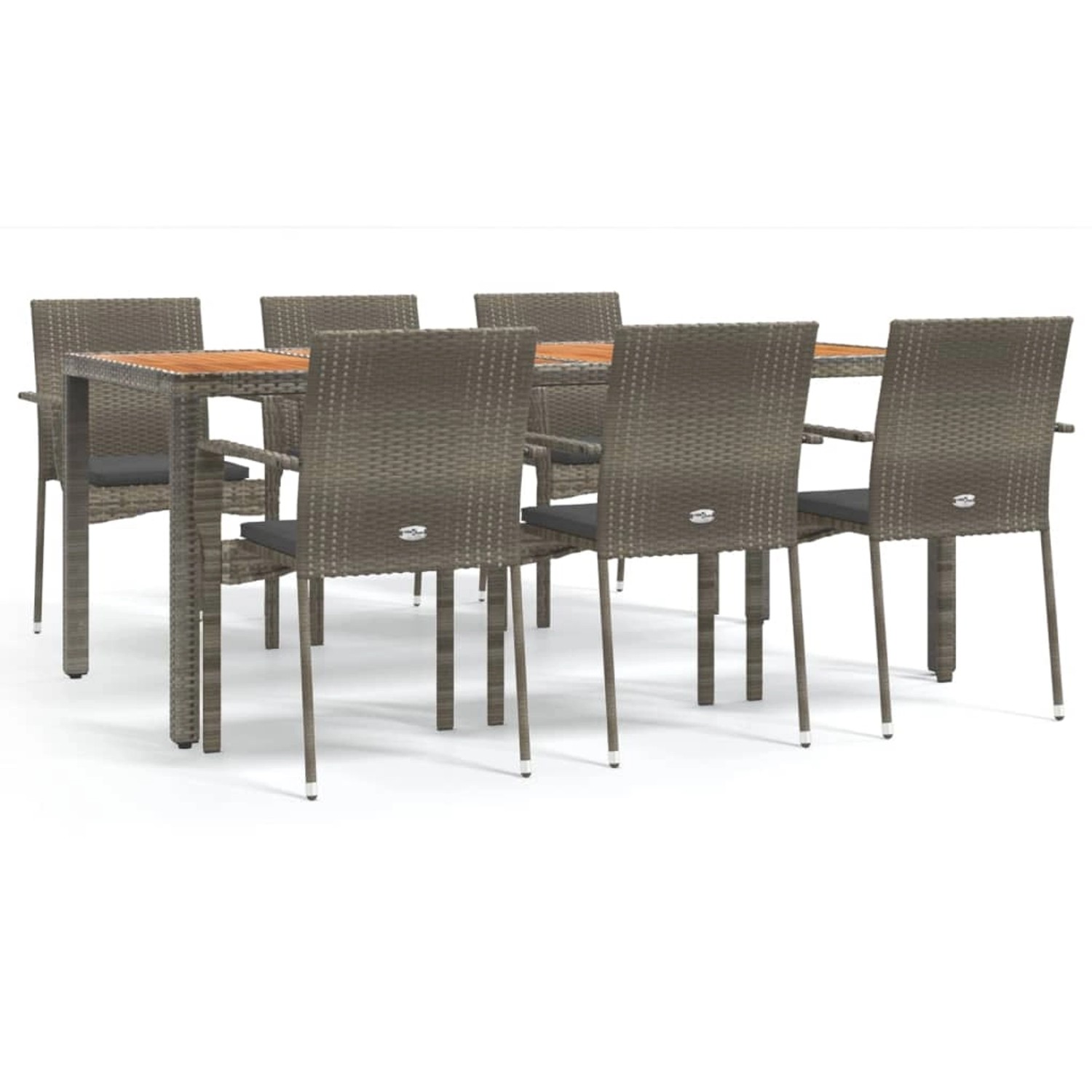 vidaXL 7-Tlg Garten-Essgruppe mit Kissen Grau Poly Rattan 3184997