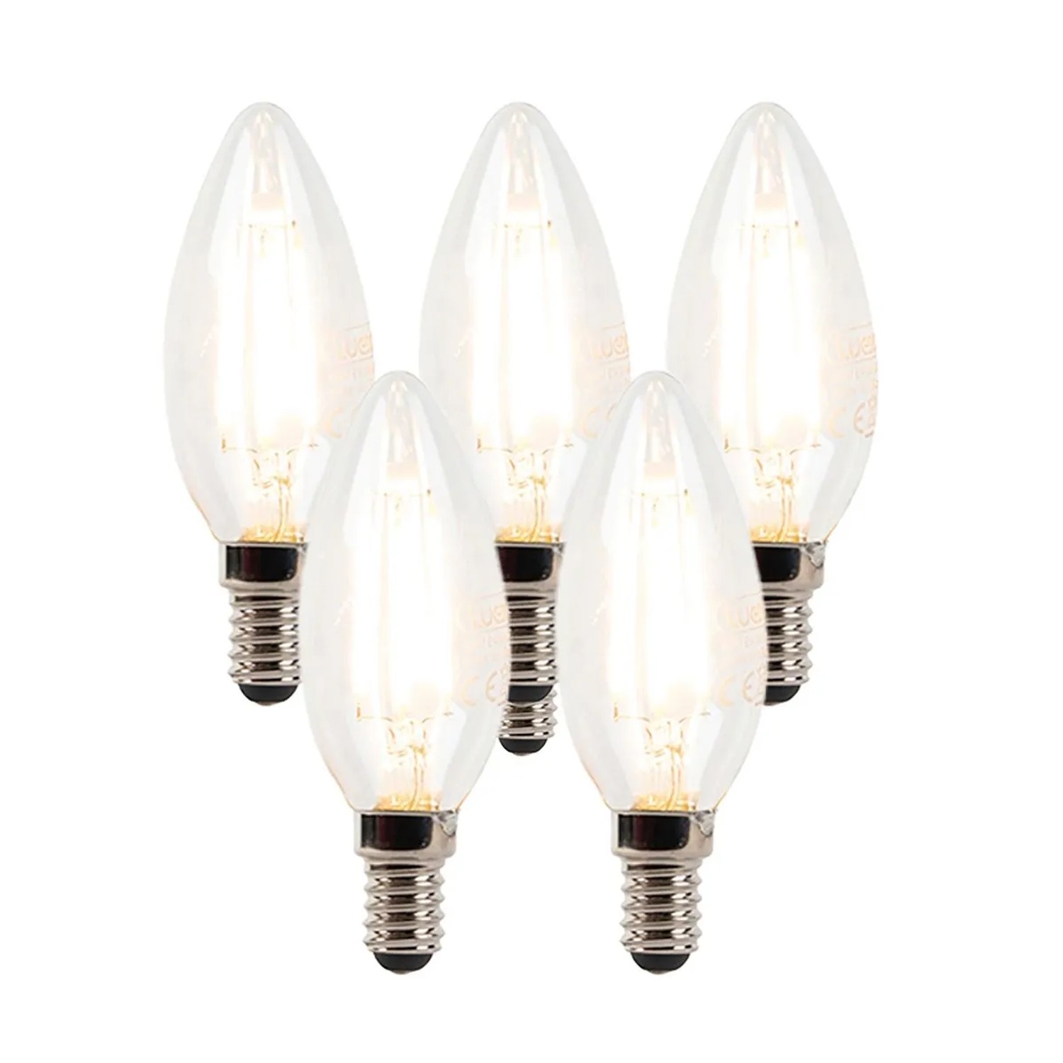 LUEDD Set mit 5 Dimmbaren E14 LED Kerzenlampen B35 Klar 3W 250,m 2700K