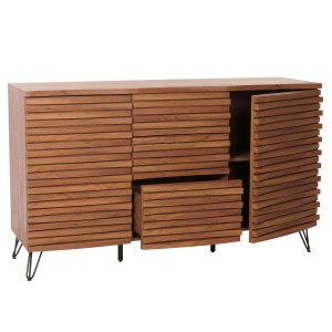 MCW Sideboard M49 in Walnuss-Optik mit Türen, Schubladen und Metallfüßen.
