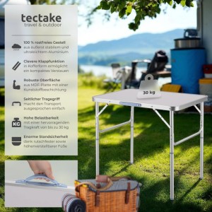 Tectake Campingtisch Lothar, klappbar, wetterfest, grau, ca. 75x55x68 cm.