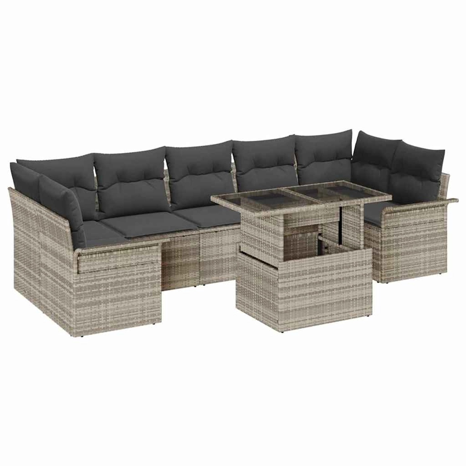 vidaXL Garten-Sofa-Set mit Kissen 8-Tlg Hellgrau Poly Rattan 3356975 günstig online kaufen