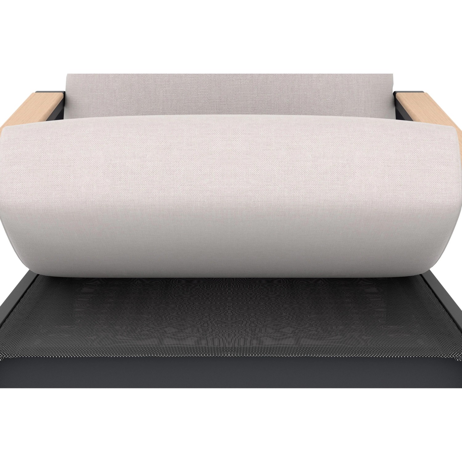 Detailaufnahme Lounge-Set Branford: Sitzkissen beige, Gestell anthrazit, Armlehne Holz.