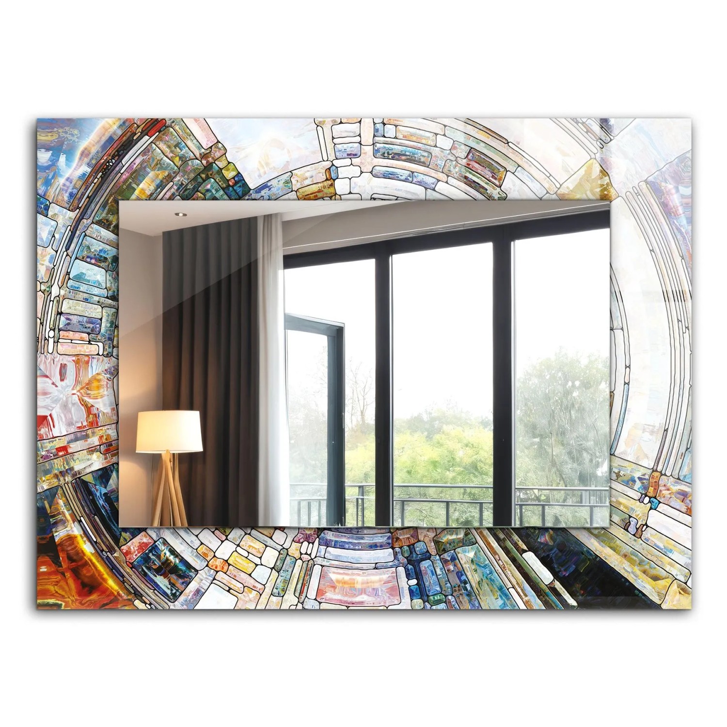 Tulup Spiegel mit Aufdruck Abstraktes Mosaik Aus Kreisen 80x60 cm Rechteckig Spiegel mit Dekorativem Aufdruck Spiegel mi...