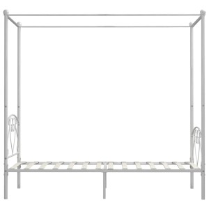Weißes Metall Himmelbett-Gestell 90x200 cm mit Lattenrost für Schlafzimmer.
