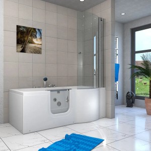 AcquaVapore Seniorendusche und Wanne mit Tür, 170x85 cm, mit Duschwand und Whirlpoolfunktion.