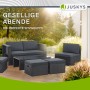 Juskys Polyrattan Lounge Salou, schwarz/grau, Gartenmöbel-Set mit Tisch, Sesseln und Hockern.