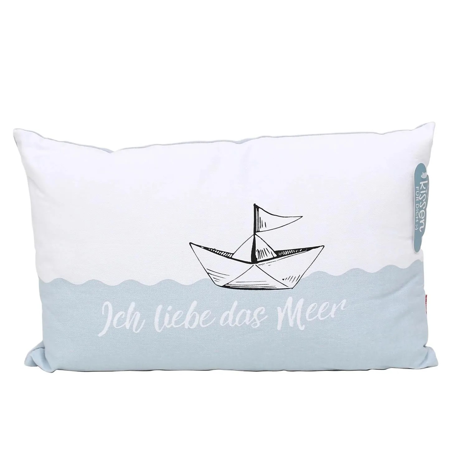 Dekohelden24 Dekokissen Kissen Zierkissen Loungekissen Meer Kissen mit Bezug L/B/H ca 40 x 13 x 23 cm 100% Baumwolle Ich Liebe das Meer