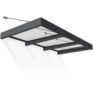 Palram Canopia Vordach Sophia XL, 2,8x1,4 m, schwarz-transparent. Terrassenüberdachung für Haustür oder Fenster.