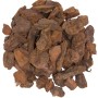 Grobe Floragard Pinienrinde (25-40 mm) als Bodenbelag und Frostschutz.