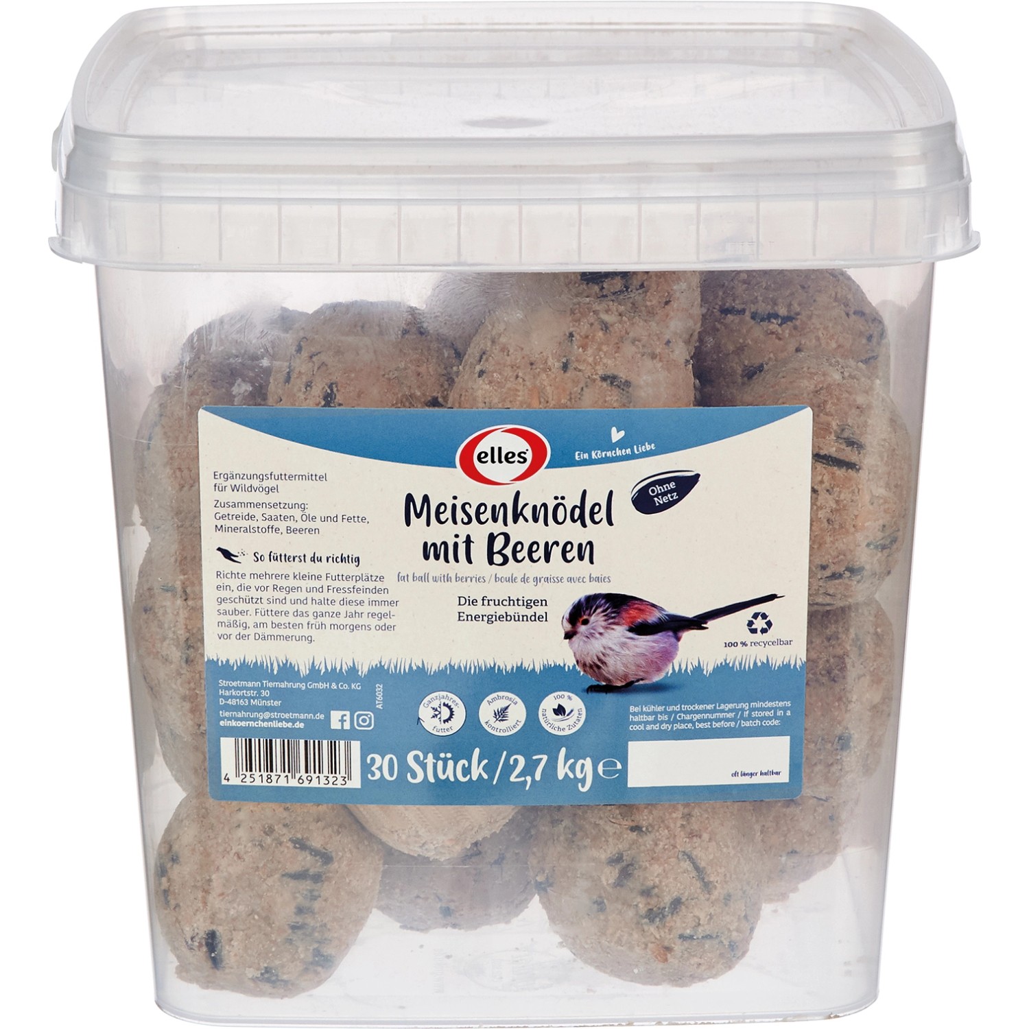 Elles Wildvogelfutter Meisenknödel mit Beeren ohne Netz 30 Stück