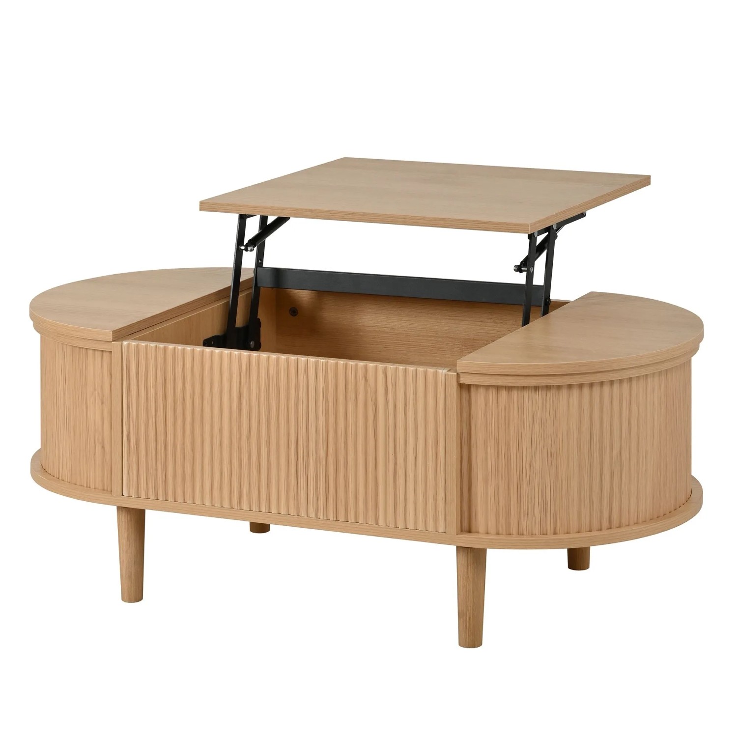 okwish Couchtisch mit Stauraum Verstellbar Holzbeine Wohnzimmer 100x48x53 cm Natur