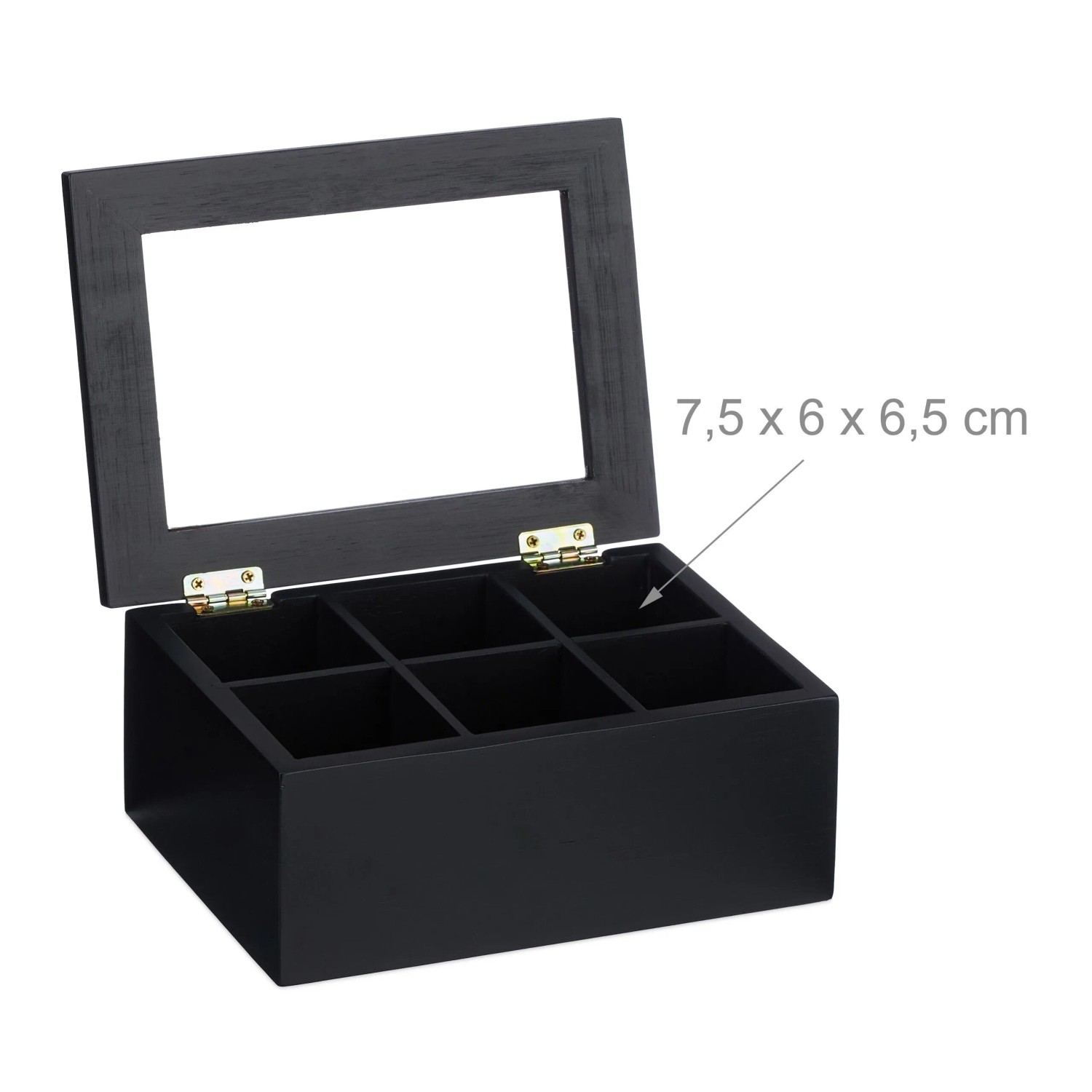Relaxdays Teebox Bambus Acryl Schwarz Staubgeschützt 9 cm x 21,5 cm x 16 cm 0,7 kg_5