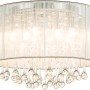 Chromfarbene LED-Deckenleuchte SIERRA mit silbernem Schirm und klaren Glaskristallen.