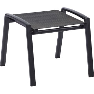 Schwarzer Hocker Pacora aus Aluminium und Textil, passend zur Gartenstuhl-Serie.