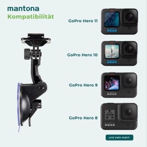 Mantona Saugnapfhalterung Kamerhalterung 7-Cm-Saugnapf Stativ Action Cam Auto