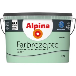 Eimer Alpina Farbrezepte Wasserfall, matte, mintfarbene Innenfarbe, 2,5 Liter.