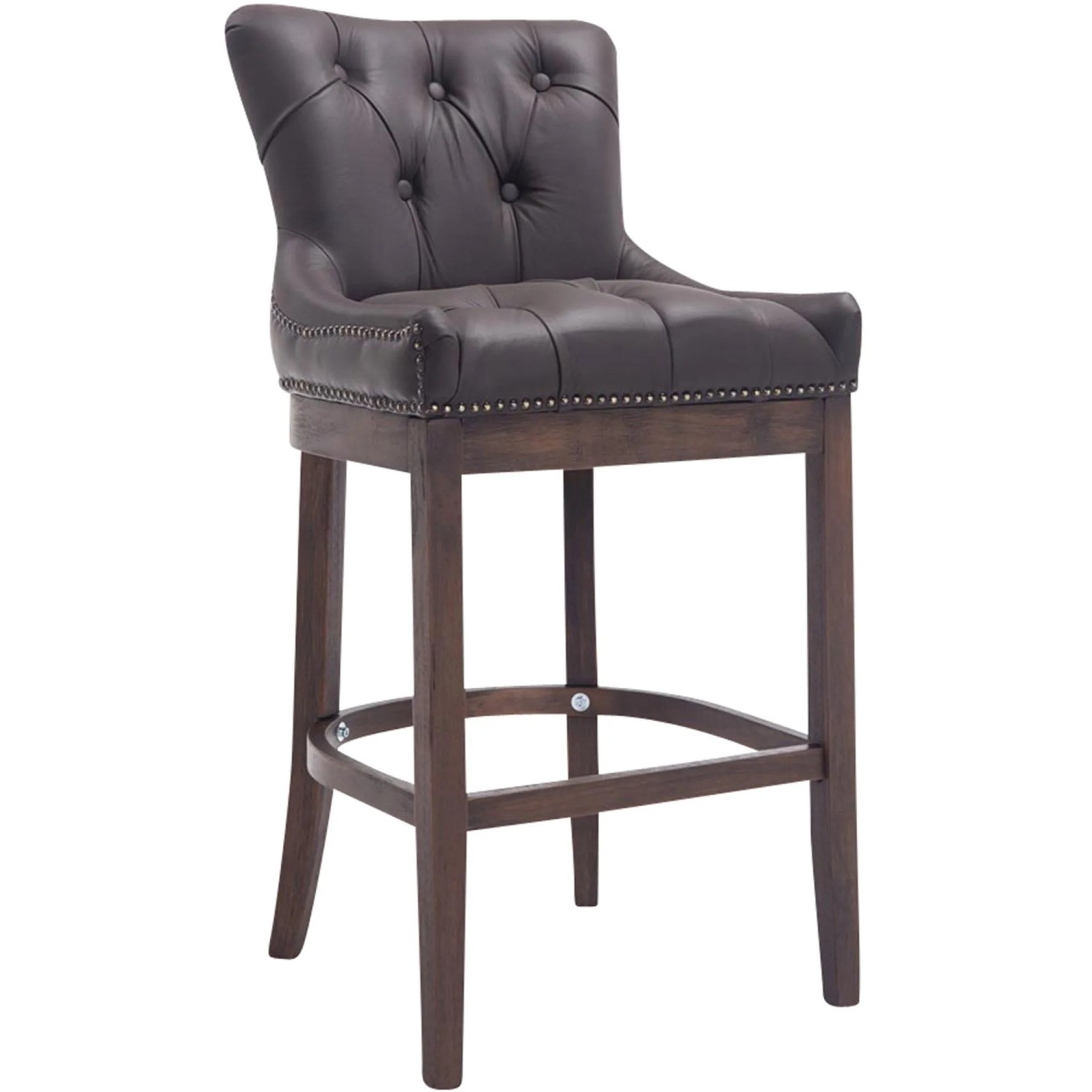 DELUKE Barhocker KAGAD Echtleder Braun 55x57x109cm Dunkelbraun Barstuhl Mit Lehne Tresenhocker Tresenstuhl