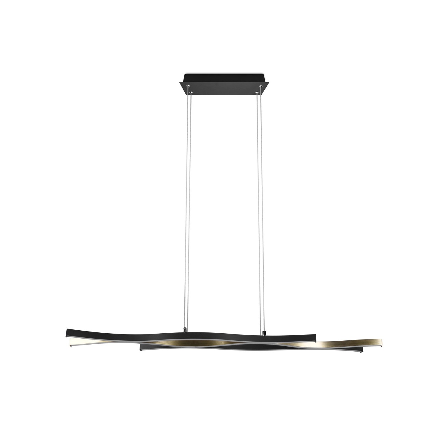 Moderne Trio LED-Pendelleuchte Blaze, 1-flammig, Messing matt und Schwarz, 107,5 cm breit.