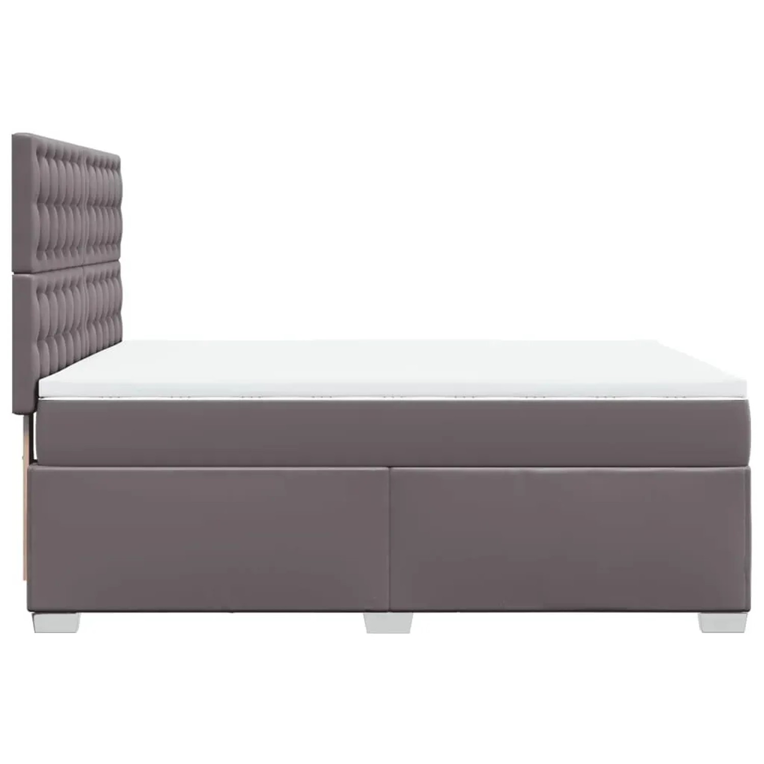 Graues vidaXL Boxspringbett (140x200 cm) mit Matratze und Kunstlederbezug.