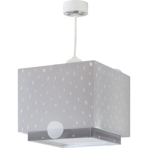 Dalber KinderDeckenlampe Kleiner Bär, grauer Lampenschirm mit Punktmuster für Kinderzimmer.