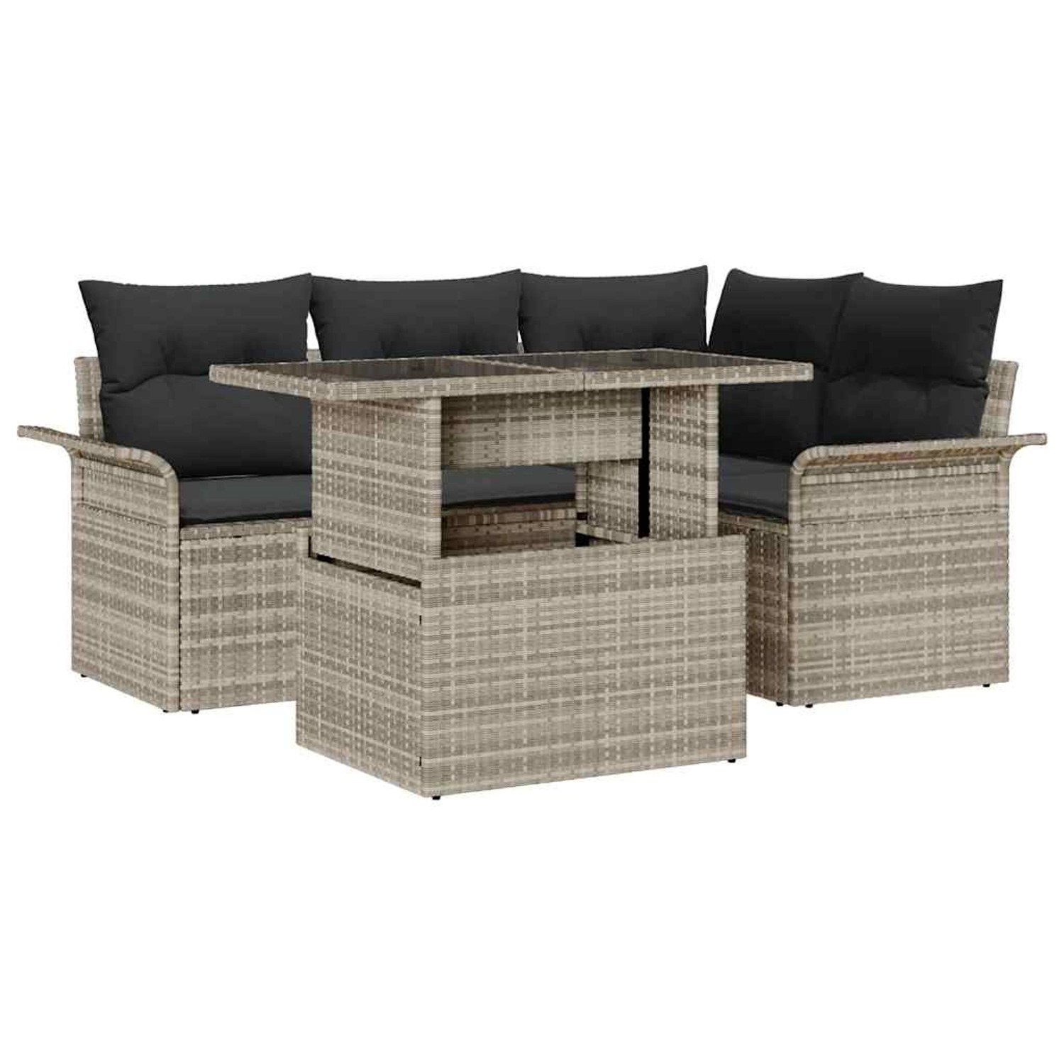 vidaXL Garten-Sofa-Set mit Kissen 5-Tlg Hellgrau Poly Rattan 3357015 günstig online kaufen