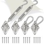 Edelstahl Schwerlast Befestigungsset für viereckige Sonnensegel. Mit Spannschrauben, Karabinern, Wandhaken, Schrauben, Dübeln.