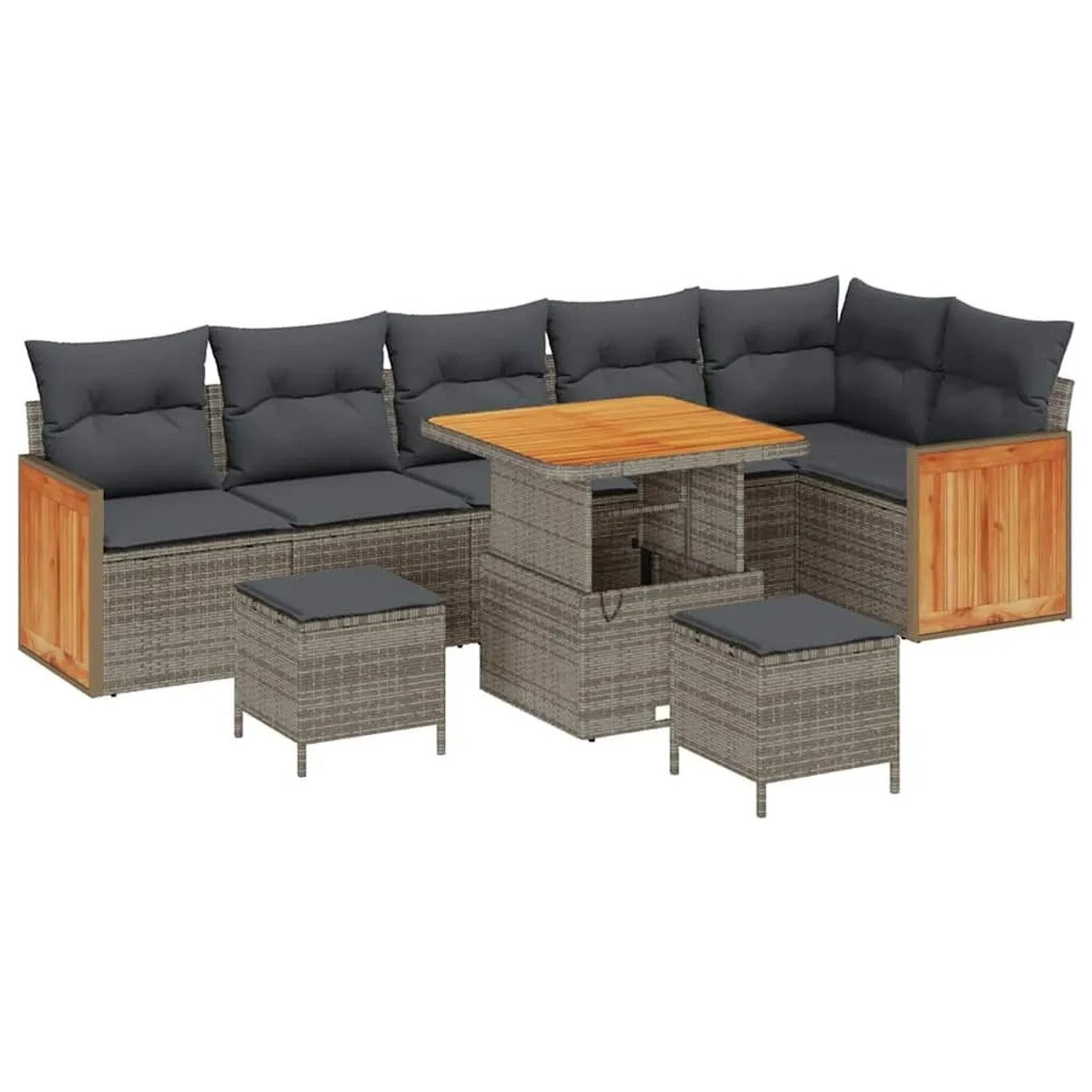 vidaXL Gartensofa-Set mit Kissen 9 Stk Grau 3363323