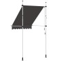 Anthrazitfarbene, handbetriebene Einzieh-Markise (150 cm) mit weißem Stahlrahmen, ausgefahren für Schatten.