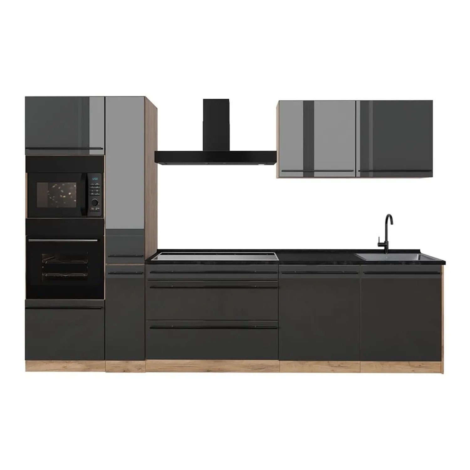 Vicco Küchenzeile R-Line Anthrazit Hochglanz/Goldkraft Eiche 310 x 207 Arbeitsplatte Anthrazit Art Nr 66437